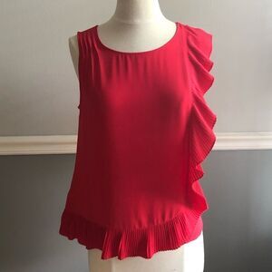 Ann Taylor Watermelon Side Ruffle Tank Blouse, XS